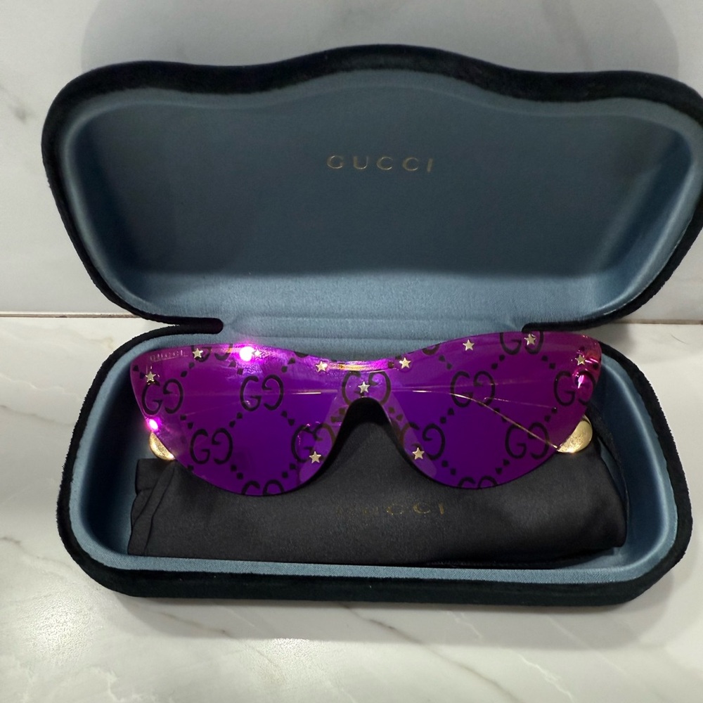 GUCCI gold & pink brown GG Mirror Cat-Eye Mask Sunglasses! New in case!